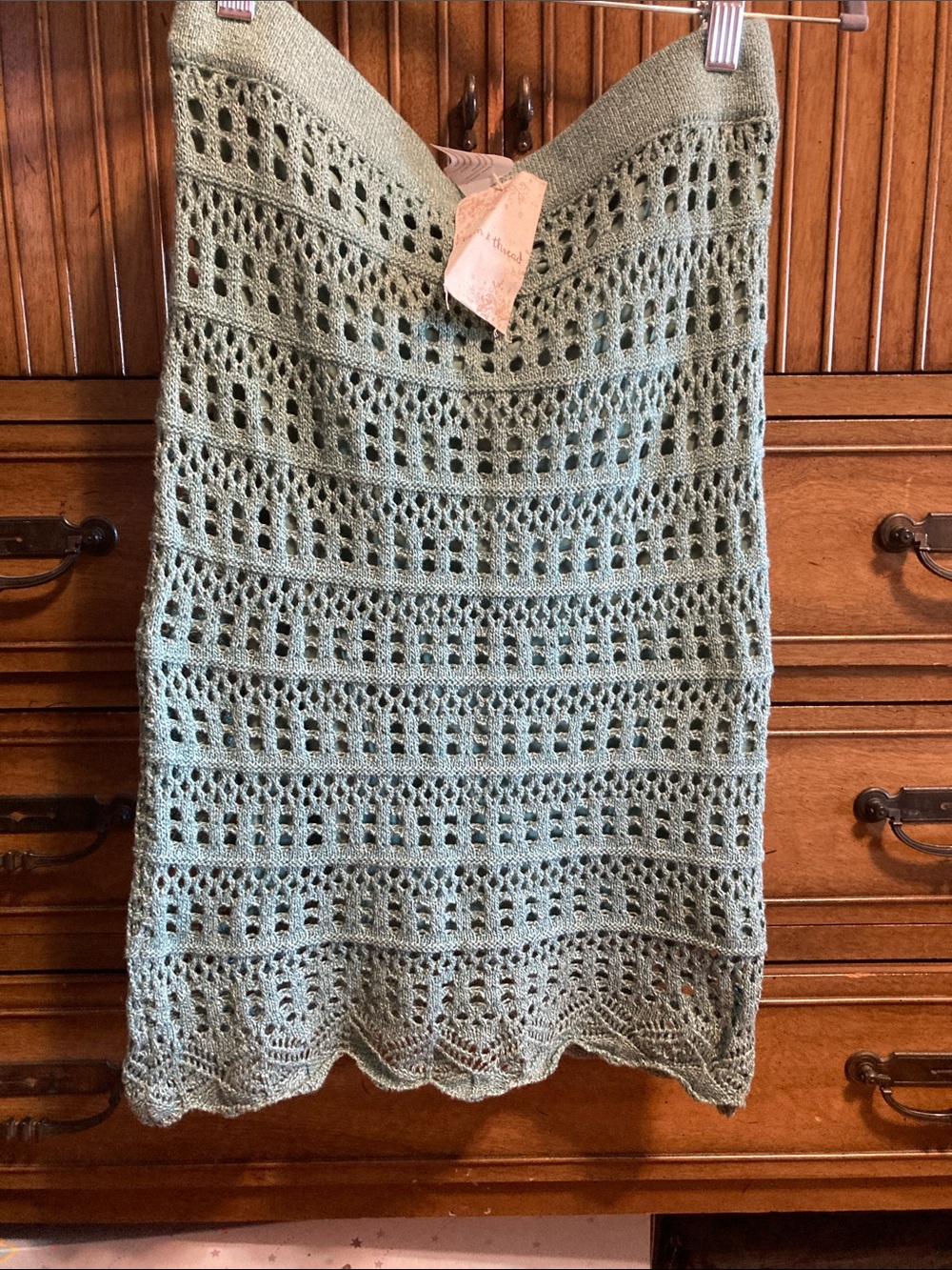 HEM & THREAD Teal Crochet Midi Stretch Skirt